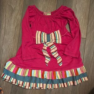 Twigs & Twirls Pink Long Sleeve Dress with Striped Bow